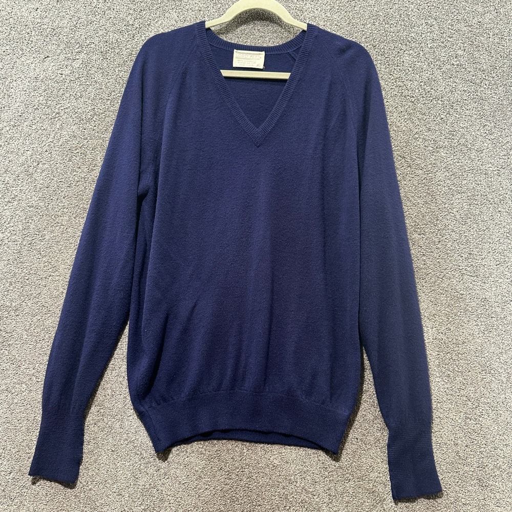 VTG 70/80s Lord Jeff V-Neck Sweater Men‎ XL Blue Supersoft Dupont Orlon USA Made